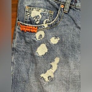 Vintage Request Embroidered Skull Relaxed Jeans